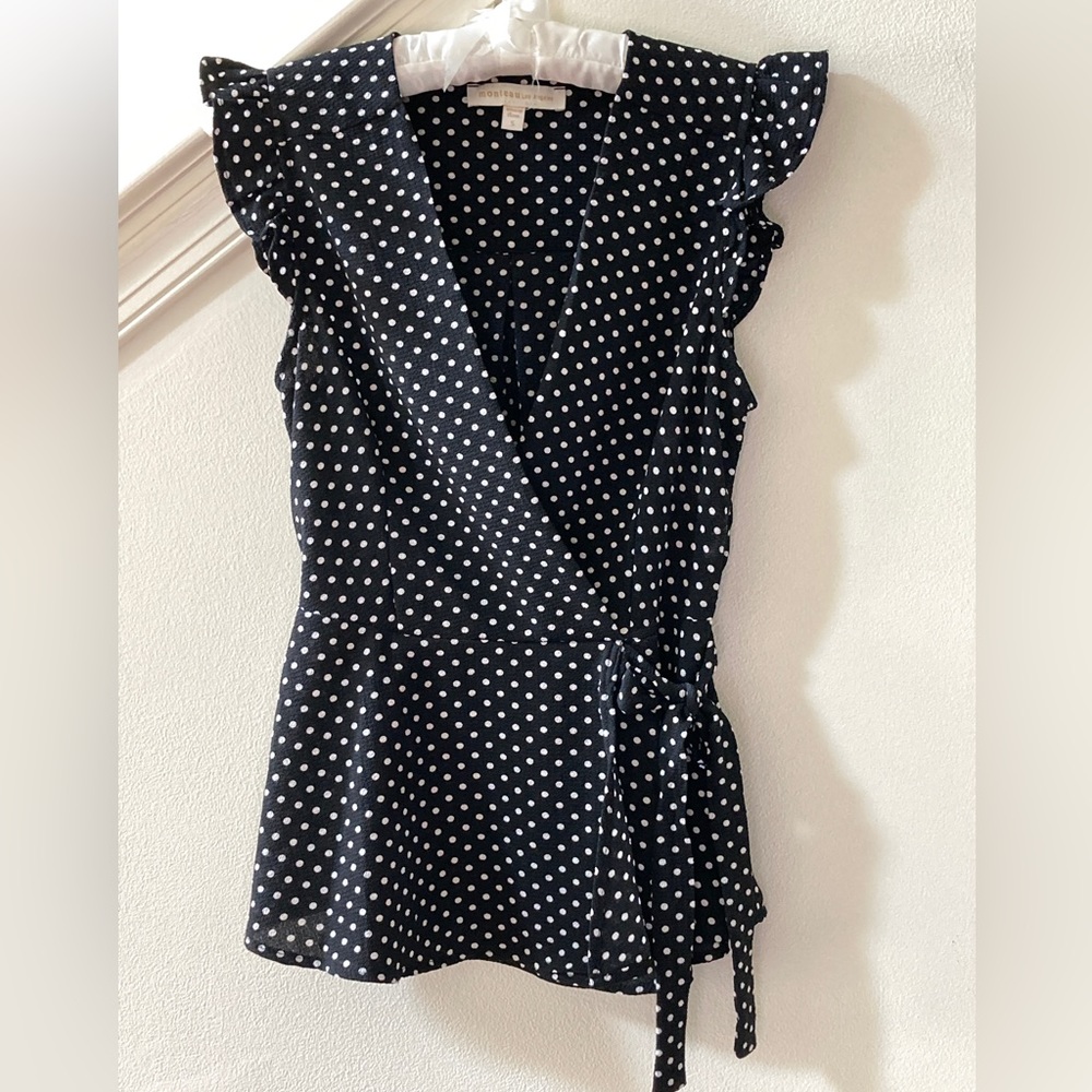 Monteau Los Angeles Surplice Neckline Faux Wrap Top Size Small (Junior’s)